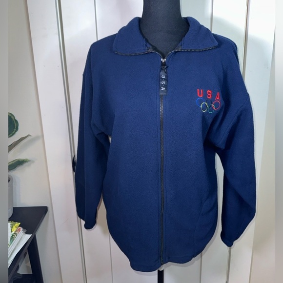 Vintage Navy Blue USA Olympic Embroidered Fleece Jacket - Picture 7 of 9